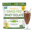 MariGold Grass-fed Whey Protein Isolate Powder - Rich Chocolate Malt Flavor - 1 Lb ← 100% Puro, Cod-Procesado, Micro-Filtered, Undenatured, Non-GMO, rBGH Free, Soy Free, Gluten Free, Lactose Free