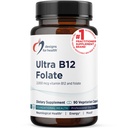 Diseños para Salud Ultra Metilalato B12 + Folato Metil - Vitamina B12 Metilcobalamina y Folato Suplemento, Adenosylcobalamin & 5-MTHF para Nerve, Energía Celular + Soporte de Metilación (90 cápsulas)