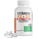 Bronson Vitamina K2 (MK7) con D3 suplemento de fuerza adicional Bone Health Non-GMO Fórmula 10.000 UI &amp; 120 mcg MK-7 Easy to Swallow D K, 60 cápsulas