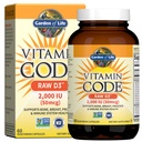 Garden of Life Vitamin D, Vitamin Code Raw D3, Vitamina D 2,000 UI, Raw Whole Food D3 Suplementos con Clorella, Frutas, verduras y probióticos para la salud ósea, 60 cápsulas vegetarianas