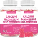 Azúcar libre de calcio Magnesio Zinc Gummies con VC D3 &B6 &K2,600mg Calcium Gummies con 300 mg Magnesium Support Bone &amp; Muscle para adultos y adolescentes (60 Conde (Pack de 2))