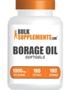 BulkSupplements.com Borage Oil Softgels - Gamma Linolenic Acid Suplemento, Borage Oil Suplementos, Borage Oil 1000mg - Gluten Free, 1 Softgel por Serving, 180 Cuenta (Pack of 1)