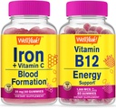 WellSí Iron+Vitamin C + Vitamina B12 1000mcg, Gummies Bundle - Gran Tasting, Suplemento de vitamina, Gluten Gratis, GMO Gratis, Chewable Gummy