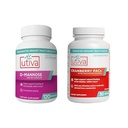 20% Bundle Utiva Cranberry PACs 30 Vegi Capsules Suplemento de arándano para la salud del tracto urinario para mujeres y hombres + Utiva D-Mannose 500mg 120 Capsules Naturalmente Flush La vejiga y la tracto urinaria