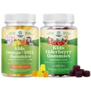 Bundle of Kids DHA Omega 3 Gummies - Fatty Acids Omega 3 6 9 para Brain Immune Strength & Vision - Nutritional DHA and Sambucus Elderberry Gummies for Kids Health - Zinc &amp; Vitamin C for Immune Support