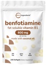 Micro Ingredientes Vitamina B1 Benfotiamine 600mg Por Serving, 240 Coconut Oil Softgels ← Bioavailable B Vitaminas Suplemento, convertido en Active Thiamine ← Non-GMO, Soy Free