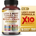 Lion's Mane Turkey Tail Cordyceps Reishi Chaga - Total Wellness Support- Made in USA