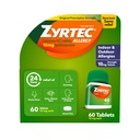 Zyrtec 24 horas Alivio de Alergia Tablas, Indoor &amp; Alergia al aire libre Medicina con 10 mg Cetirizina HCl por Tableta Antihistamínica, Alivio de Alergias, 60 cuentan.
