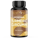 Liposomal Turmeric Curcumin Suplemento 2200 mg con Black Pepper Extracto 15 mg para alta absorción y función conjunta, 60 Softgels para adultos