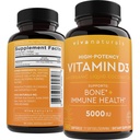 Viva Naturals Vitamina D3 5000 UI Softgels, 360 Conde (125 mcg), Soporta Bone &amp; Immune Health, High Potency Vitamin D