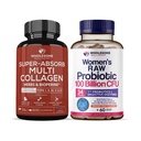 Píldoras multi colágeno superabsorb (Tipo I II III V X) Héroes orgánicos y bioperina + Dr. Probióticos brutos Formulados para Mujeres 100 Billones CFUs con Prebióticos Bundle