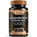WELLNESS LABSRX Mushroom Supplement Capsules 10:1 Extract, Mushroom Complex Capsules 1000mg, Lions Mane Suplemento con Turquía Tail, Cordyceps, Reishi - 120 Conde