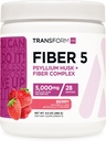 TransformHQ Fiber 5 Psyllium Husk Complex Powder (Berry Flavor) (28 Servings) - 5,000mg Psyllium Husk por Serving - Salud Digestiva, Suplemento Natural, Soluble Fibra de fibra vegetal