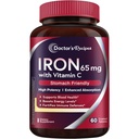 Recetas del médico Suplemento de hierro 65 mg con vitamina C - Absorción máxima, píldoras de hierro de alta potencia para células de sangre roja Formación " Salud de inmunidad - Vegan no GMO 60 tabletas de hierro