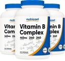 Complejo de vitamina B de alta potencia Nutricost 462 mg, 240 cápsulas (3 botellas) - con vitamina C