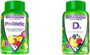 Vitafusion Probiotic Gummy Suplementos, Raspberry, Peach y Mango Flavors & Vitamina D3 Gummy Vitaminas para el soporte del sistema de huesos e inmunes