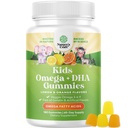Omega DHA Gummies para niños - ácidos grasos Omega 3 6 9 con vitamina C para cerebro, inmunidad y visión - DHA nutricional para niños para el sistema nervioso saludable " Apoyo en foco - Fish Free " Vegan - 180 Chews