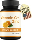 LLC Vitamina C Tablets 1000mg con Zinc – Suplemento de Apoyo Inmunitario para Adultos – Antioxidante de alta potencia – Apoya la Salud de la Esquía y Alivio Frío – No GMO, Libre de gluten – 60 Tabletas