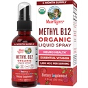 MaryRuth Organics Vitamina B12 Liquid Spray Silencio Vegan, Non-GMO, Gluten-Free TEN USDA Suplemento Orgológico Silencio Energía " Nervous System Support ← B12 Vitaminas para Mujeres " Hombres Silenciosos 1.500 mcg Silencio 1 Fl Oz