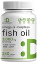 SUPLEMENTO DEAL Omega 3 Suplementos de aceite de pescado, 3000 mg por ser, 240 Softgels – EPA 1,200 mg + DHA 900 mg – Píldoras de Burpless, Sabor de limón, Wild Caught – Brain & Heart Support – Mercury Free, Non-GMO