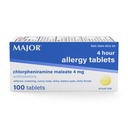 MAJOR 4 Mg Allergy Tablets - Chlorpheniramine Maleate 4-Hour Alergy Medicine - Antihistamine for Relief of Sneezing, Itchy Watery Eyes, Itchy Throat, and Runny Nose - 100 Count (1 Pack)