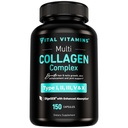 Vitaminas Vitales Multi Collagen para Hombres Mujer - Tipo I, II, III, V, X - Grass Fed, Non-GMO - 150 cápsulas