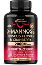D-Mannose 2000mg con Cranberry & Hibiscus - Estrés clínicamente probado para la salud del tracto urinario - Suplemento para mujeres - Vejiga, Liver &amp; Microflora Apoyo - Hecho en USA - Vegan, 120 cápsulas