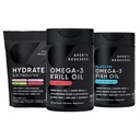 Sports Research Antártico Krill Oil Omega 3 Mini-Softgels 500mg con fosfolípidos, Choline, Astaxanthin, Triple Fuerza Omega 3 Burpless Fish Oil 1250mg, Sugar Free Multi Flavor Hydrate Electrolytes