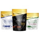 Transformation Chocolate Protein Powder ← 30G Multi-Protein Superblend+ Grass-Fed Hydrolyzed Collagen Peptides Powder- Hair, Skin, Nails+ Orgánico Super Greens Superfood Powder- Immune & Energy Support