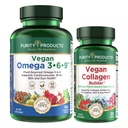 Purity Products Bundle - Vegan Omega 3-6-9 (180 ct)+ Vegan Collagen Builder Omega 3-6-9 (“5 en 1” ácido graso esencial de Omega de base vegetal) - Vegan Collagen Builder (w/Key Plant-Based Ingredients)