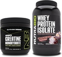 NutraBio Monohidrato de Creatina, Desflavorado, 150g e Isolato de Proteína Whey, Macaroon de Chocolate, Suplemento Bundle - Energía muscular, Crecimiento del músculo magro, recuperación y fuerza