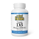 Factores naturales, Vitamina D3 2000 UI (50 mcg), soporta huesos fuertes, músculos y función inmunitaria, 120 Softgels