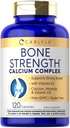 Carlyle Bone Strength Calcium Complex Suplemento Silencio con Vitamin D3, Magnesium, K2, Zinc &amp; Boron TEN 120 Capsules ANTE Non-GMO, Gluten Free