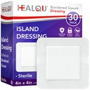 Vestido de la isla HEALQU - 4"x4", 30 Conde - Pulseras de Gauze Fronteriza Afiladas individualmente, Resistente al agua, Respaldo no tejido - Vestido suave y respirable para primeros auxilios y médicos