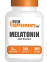 BulkSupplements.com Melatonin Softgels - Melatonin Supplement, Sleep Aids for Adults - Gluten Free, 1 Softgel per Serving (2mg), 365 Conde (Pack of 1)