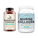AMANDEAN Premium Magnesium Complex &amp; Marine Collagen Bundle. Threonate de Magnesio de alta absorción, Glycinate & Malate. Proteína de pescado hidrolizado salvaje. Calidad de soporte sueño, piel &amp; ronda