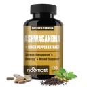 NooMost Ashwagandha 1200mg Suplemento  10% Withanolides with Black Pepper Extract ← Pure Root Extract for Stress Relief, Promotes Energy, Mood, Helathy Sleep for Men &amp; Women Silencio 120 Capsules