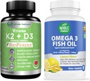 K2+D3 con Bioperina Plus Calcio Omega 3 El aceite de pescado es más eficaz juntos para apoyar la salud del corazón, las articulaciones y el cerebro