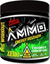 AMMO ® Energy ReloadsTM Pre Workout Powder - 300 mg Caffeine Zero Sugar Vital Aminos y Electrolitos Sin Sabores o Colores Artificiales (Coconut Crossfire)