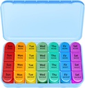 Organizador semanal de píldoras, caja de la pila de viajes (7 días / 4 veces-A-Day) con grandes combinaciones para mantener un montón de aceites de pescado, vitaminas, dispensador de medicamentos nocturnos de mediodía (Blue)