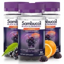 Sambucol Gummies Negro de Elderberry - Elderberry con zinc y vitamina C para adultos, Sambucus Elderberry Gummies, Immune Support Gummies - 30 Conde, 3 Pack
