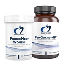 Diseños para la salud Flash caliente &amp; Vaginal Soporte Probiótico Bundle - FemGuard-HF (60 cápsulas) para ayudar Diminish Mild Menopause Hot Flashes + ProbioMed Mujeres (30 cápsulas) Gut & Vaginal Probiotic