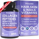 27-en-1 Peluquería y uñas Vitaminas (6810mg) con Biotina 10000mcg - Suplementos de colágeno para hombres y mujeres - suplementos de queratina con probióticos y Saw Palmetto, 90ct