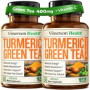 Suplemento de Curcumina Turmérica con Extracto de Té Verde (ECGC) " Vitamina C para la Salud Conjunta, Energía " Equilibrio de Inflamación - Curcumina Tumérica Orgánica con Pimienta Negra - Sin gluten, No GMO. 2-Pack