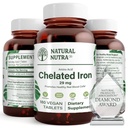 Natural Nutra Chelated Iron Suplemento para Hombres &amp; Mujeres, Salud de uñas, promueve la absorción óptima, ayuda a mejorar el nivel de hierro, mantener la fusión corporal, ayuda a mejorar el crecimiento del cabello, la salud de la piel, 180 tabletas