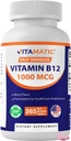 Vitamatic Vitamina B12 1000 mcg Fast Dissolve – 365 Tablets – Natural Berry Flavor – Apoya el metabolismo energético " Nervous System Health