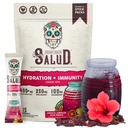 Salud 2-en-1 Hidration Packets + Immunity Electrolytes Powder, Hibiscus - Jamaica Agua Fresca Drink Mix, Elderberry, Dairy &amp; Soy Gratis, No Gluten Free, Vegan, Baja Calorie, 1g Sugar (15 Servings)