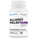 Alivio de la alergia a los laboratorios de puré, Fexofenadina 180mg, 100 Tabletas – 24 horas Medicina de la alergia a la antihistamínica antihistamínica para la nariz, estornudos, picazón, ojos acuosos - hecho en EE.UU.