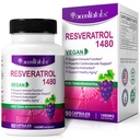 100% Natural Resveratrol - 1480mg Por Serving, 90 Veggie Capsules, 99% Puro Trans-Resveratrol, Antioxidante para el envejecimiento saludable, Cerebro &amp; Corazón