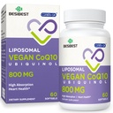 Liposomal Ubiquinol CoQ10 800 MG Softgel, alta absorción CoQ10 Ubiquinol Suplemento, Active Coenzyme Q10 800mg, potente antioxidante para la función cerebral del corazón, producción de energía, 60 veganos Softgels